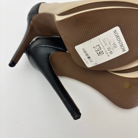 Trouve Two Tone Black & Ivory Vintage Style Stiletto Peep Toe Leather Booties-10 - Picture 9 of 10